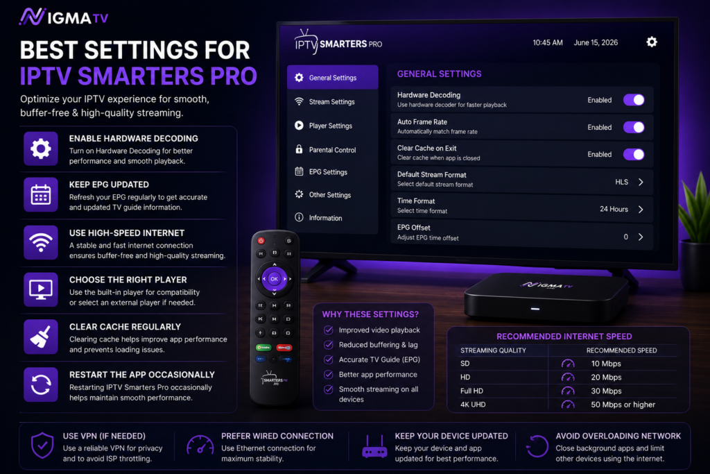 Best IPTV Smarters Pro settings for smooth streaming