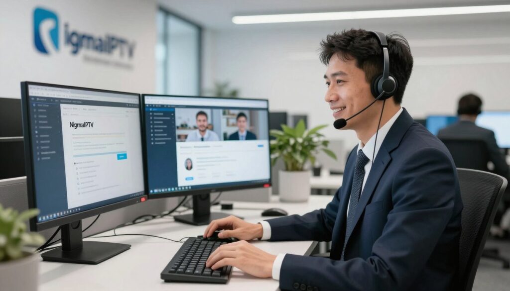 customer support representative assisting with nigma iptv setup via live chat