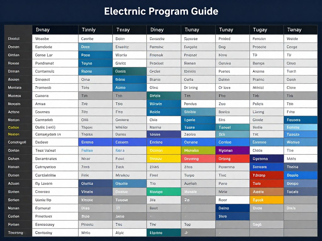 detailed epg interface showing 7 day program schedule for multiple channels
