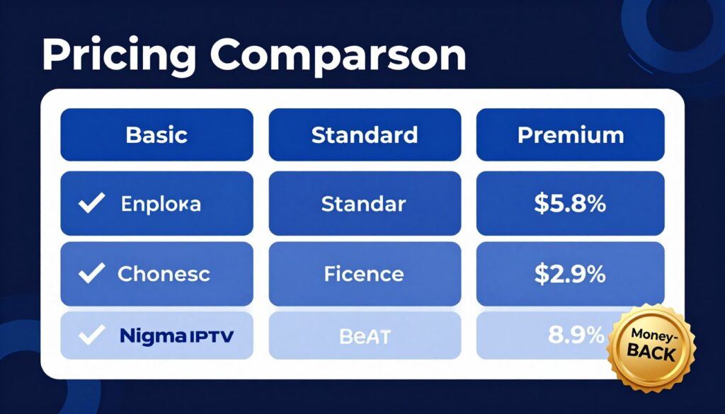 nigma iptv subscription plans comparison chart showing pricing tiers