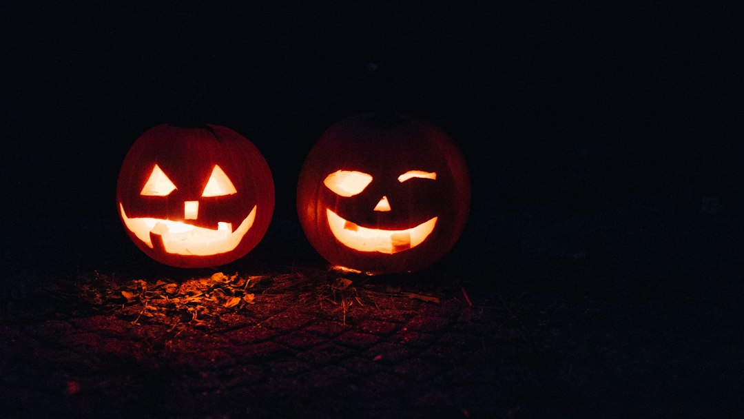 Carved jack-o'-lantern pumpkin for a Halloween movie night
